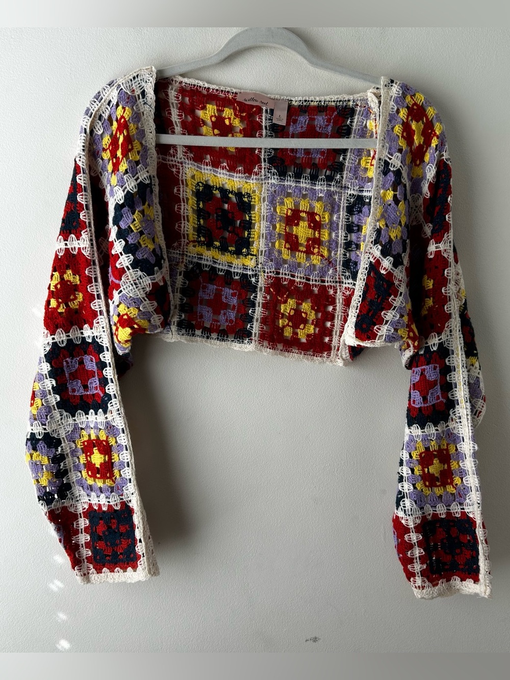 Boho Hippie Cottagecore Willow + Root Crochet Lace Floral Square Cardigan Shrug